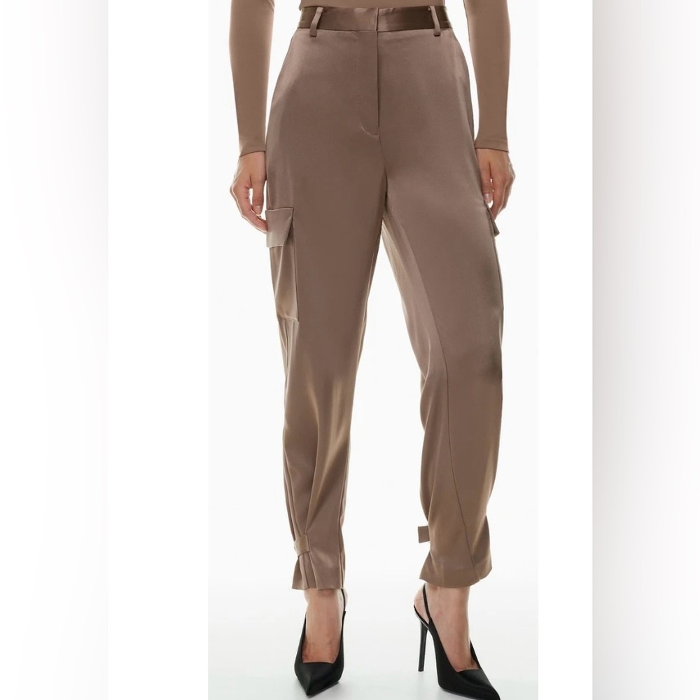 Aritzia Babaton Refined Satin Cargo Utility Pants Taupe Tan Brown Size 4